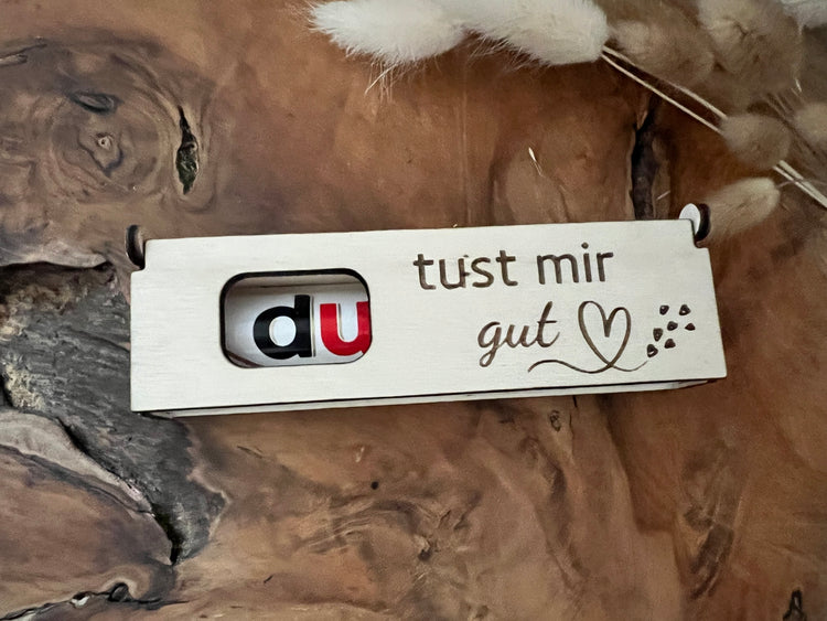 Gravierte Duplo Geschenkbox aus Holz. Mit der Aufschrift du bist mein Fels in der Brandung. Für Duplo Riegel geeignet.