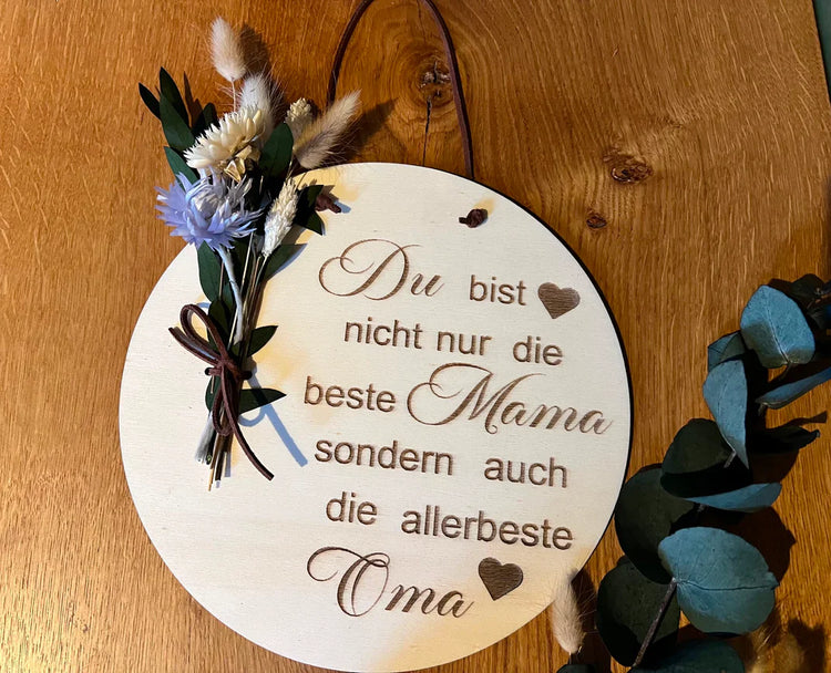 Holzschild graviert und personalisiert mit Spruch